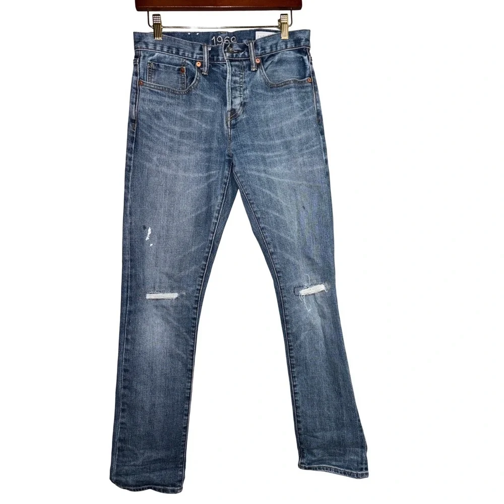 Gap 1969 Slim Fit Jeans Mens 29x32 Distressed Denim Button Fly Pants y2k comfort
